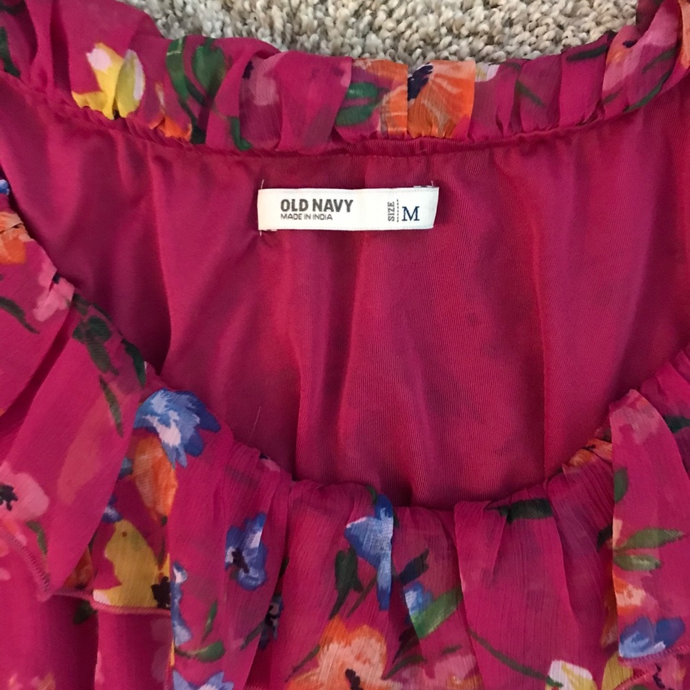 EUC Old Navy Pink Floral Ruffled Maxi Dress, Sz M - Picture 3 of 15